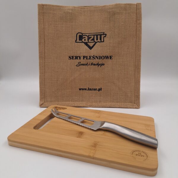 Zestaw firmowy nóż deska torba Lazur